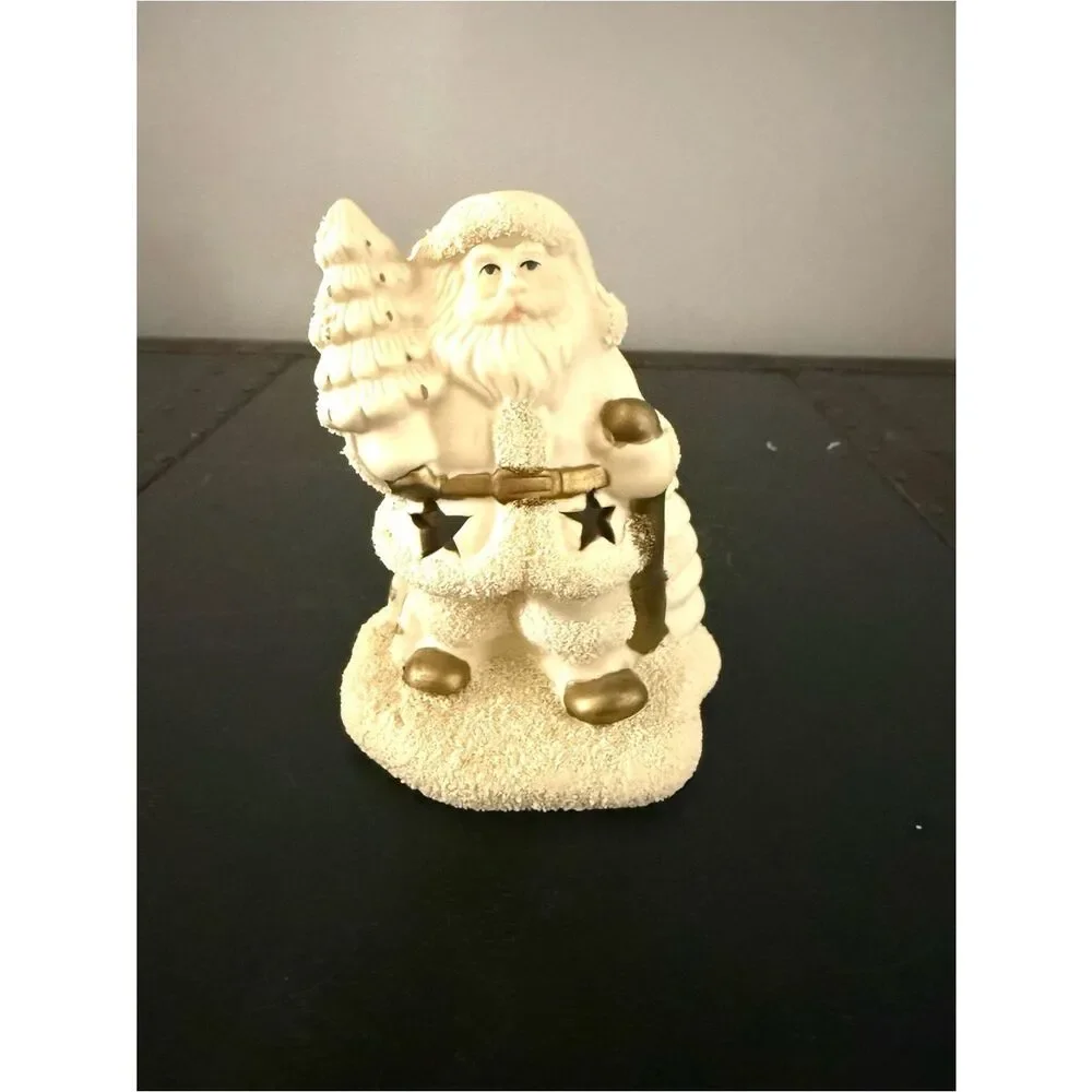 Vintage Santa Claus TeaLight Candleholder Ceramic Old World Christmas Home Decor